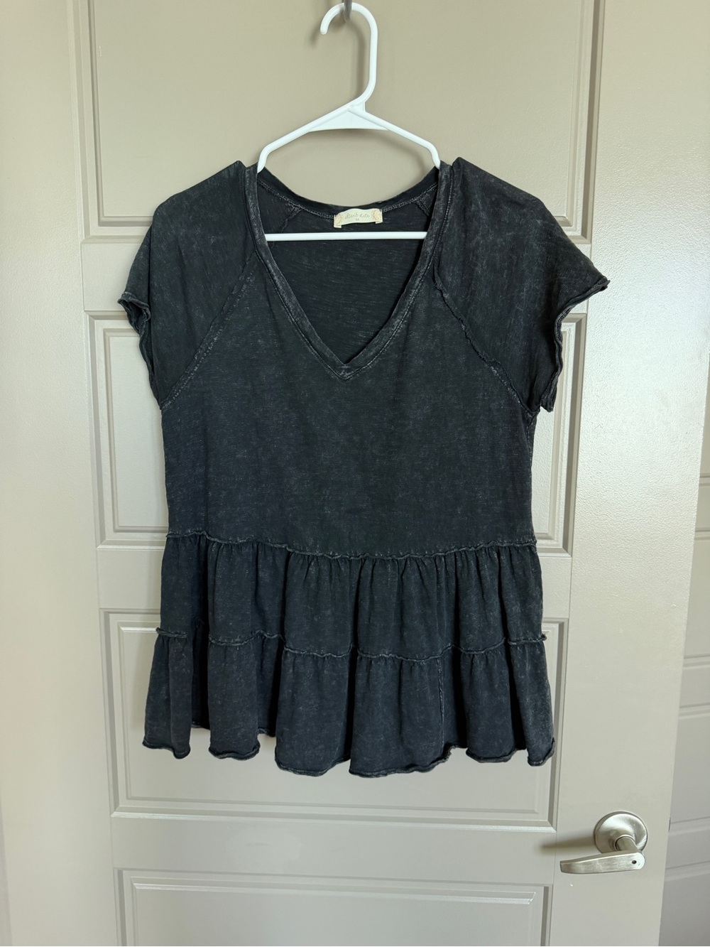 Altar'd State Washed Black V-Neck Tiered Peplum Tee